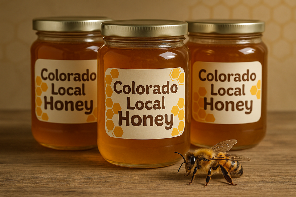 make the label say Colorado Local Honey and add honeycomb to label